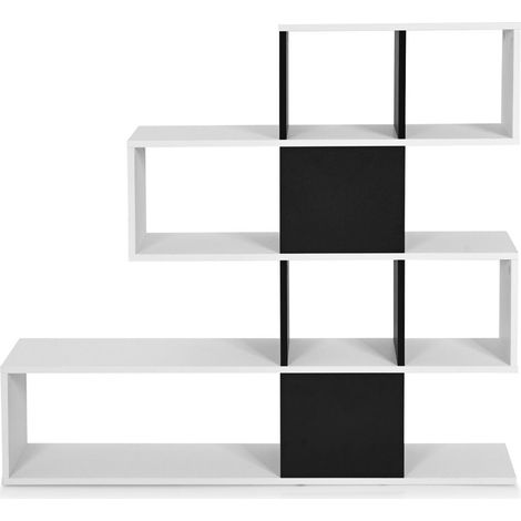 Libreria a 5 ripiani 120 x 19,5 x 109 cm spazio di archiviazione sicuro e design moderno a scala in legno bianco e nero 200020085