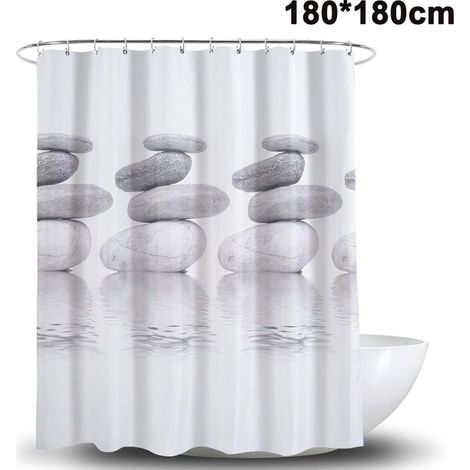 Rideau de Douche 180 x 180 cm Gris Galet, Textile Antimoisissure, Imperméable, avec 12 Anneaux, Salle de Bain (1/5)