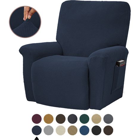 Housse élastique pour canapé inclinable, bleue, housse de coussin de canapé en polaire unie, adaptée à toutes les saisons. (1/5)