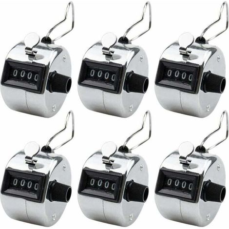 Lot de 6 Compteur Manuel 4 Chiffres Anneau Numérateurs Mécaniques à Clic Main pour Compte de Personnes ou Points - 4,5 x 4,5 x 3cm