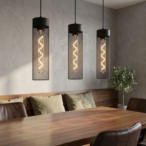 Lampada a sospensione per sala da pranzo a 3 luci, in metallo nero, altezza 120 cm (1/5)