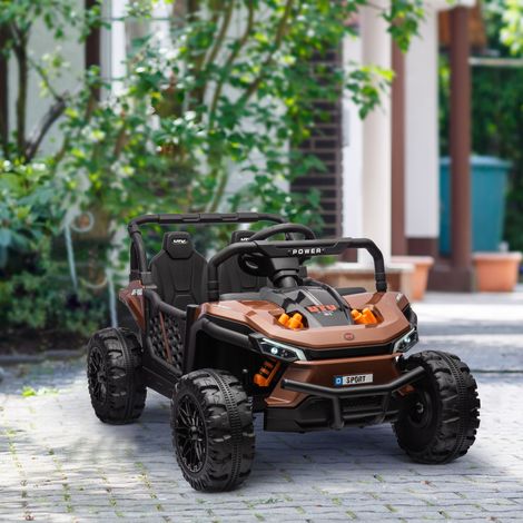 Buggy UTV électrique pour enfants avec télécommande 2,4 GHz, 2 moteurs, 103 x 69 x 59 cm (L x l x H), marron