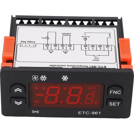 Thermostat numérique externe commutable Fahrenheit/Celsius pour congélateur, dégivrage et étalonnage, 230 V CA. (1/5)