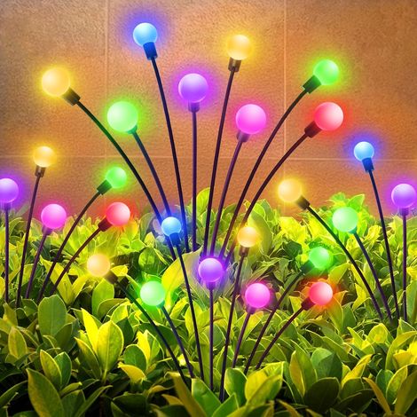 Lot de 4 lampes solaires pour extérieur, jardin, 32 LED multicolores, lucioles super lumineuses, étanches IP65, décoration de jardin oscillante pour extérieur, décoration de Noël (1/5)