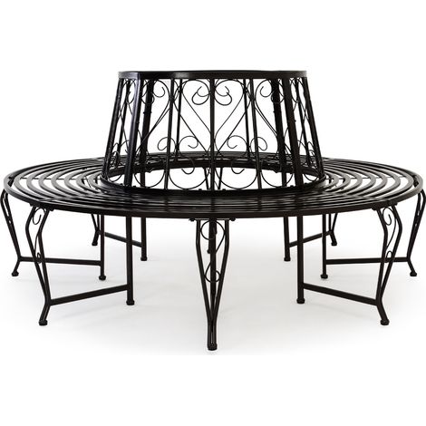CASARIA® Gartenbank Sitzbank Ø160cm Metall Pulverbeschichtet Wetterfest 320kg Belastbar Rundbank Fußschutz Garten Baum Bank Vintage Schwarz (1/6)