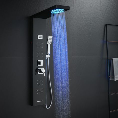 Colonne de Douche Hydromassante LED Noir, Écran température, 4 Modes (1/5)