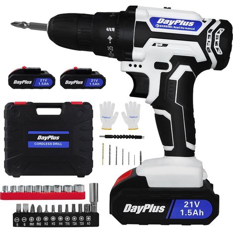 Perceuse sans fil avec 2 batteries, tournevis électriques, 0-400/0-1400 tr/min, perceuse combinée à 2 vitesses, couple de 45 NM pour outils de bricolage à la maison (1/5)
