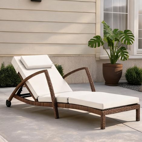Chaise lounge de jardin avec roulettes et dossier réglable beige (1/5)