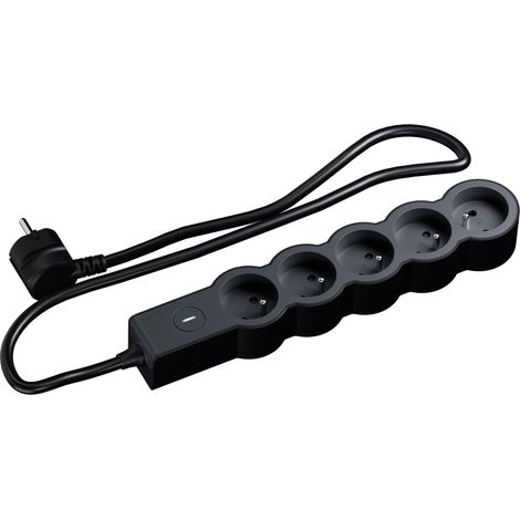 Rallonge multiprise 5x2P+T avec Interrupteur Lumineux on/off, 1.5M, Noir, 16A 3680W (1/2)