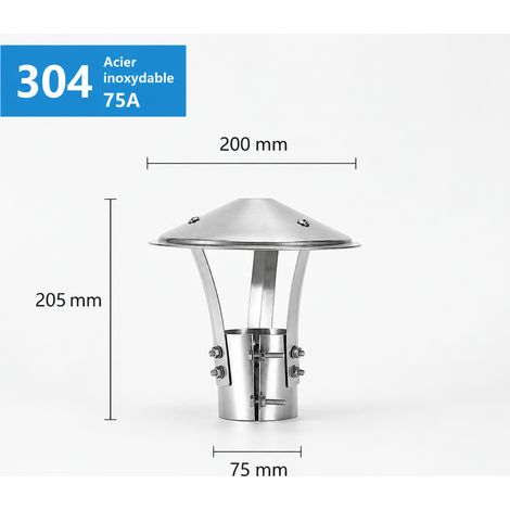 Chapeau de cheminée anti-pluie en inox 304 pour conduit 75 304 75 24 × 24 × 6 cm 500 g – Livraison gratuite