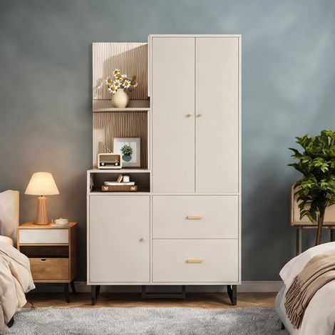 Armoire-penderie coloris beige gris en MDF 110 x 38 x 186 cm (1/5)