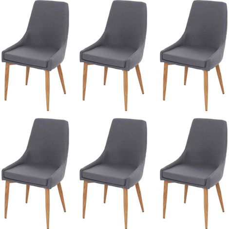Set 6x sedie imbottite HHG-195 II design retro anni 50 metallo tessuto grigio scuro