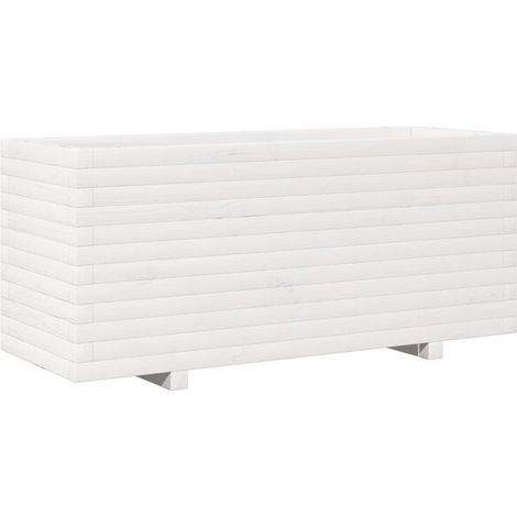 Pot de fleurs blanc, mesurant 110 x 40 x 49,5 cm, en bois de pin massif. (1/5)