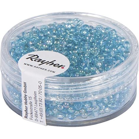 RAYHER - 17 GRAMMI - PERLINE IN VETRO ROTONDE TRASPARENTI LUSTRATE FORO Ø2MM - COLORE CELESTE