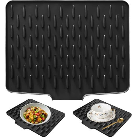 Tapis Egouttoir Vaisselle Silicone, Noir Égouttoir avec Design Antidérapant, Tapis de Drainage en Silicone Incliné, Tapi Séchage 40×32cm, Kitchen Drying Ma Surface Inclinée pour L'Évier Cuisine (1/5)