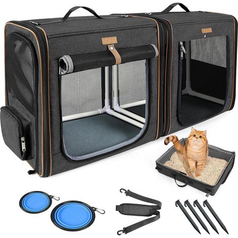 2-in-1 Hundebox Transportbox für Mittelgroße Haustiere, faltbar, XL, Schwarz (1/5)