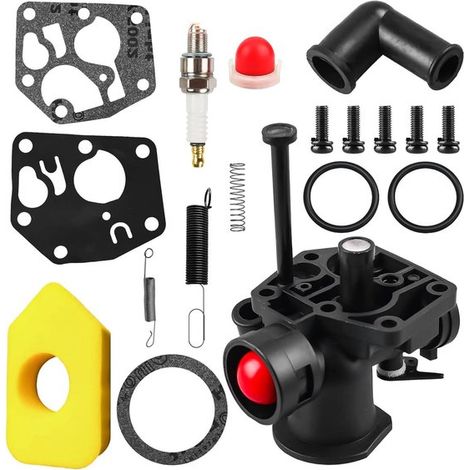 Kit carburatore per tosaerba - carburatore con filtro dell'aria - compatibile con i modelli 499809, 498809A e 494406 - set completo con membrane e molle di regolazione (1/5)