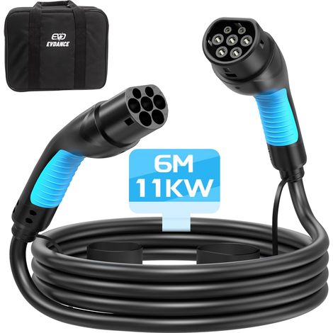 Electric Car Charging Cable 11kW (16A, 3-Phase, 6m) Type 2 Cable Portable Fast Charge Mode 3 Charger with Carry Bag Compatible with EV/PHEV IEC 62196-2 (1/5)