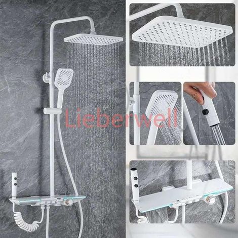 Ensemble de douche de salle de bains blanc amélioré avec affichage LED, touches de Piano, bain-douche chaude et froide, robinet de douche de pluie, accessoires de salle de bains en laiton (1/5)