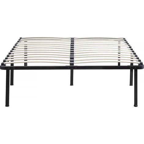 Habitat Et Jardin – Cadre à lattes 140 x 190 cm – Structure en fer – 26 lattes en bois – Supporte jusqu'à 200 kg – Pieds fournis pour nettoyage facile