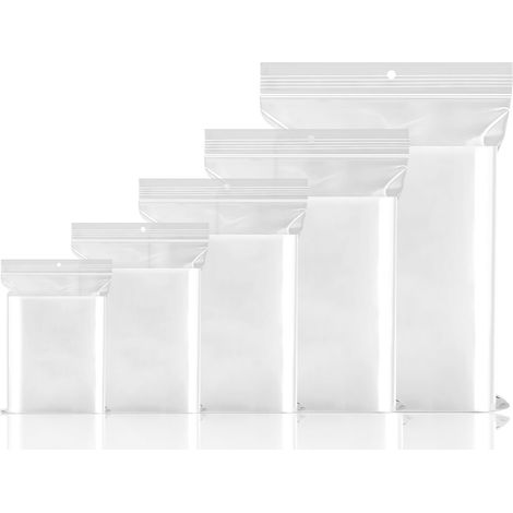 Sachet Plastique Transparent, Sac Plastique Zip Réutilisable, 5 Tailles Différentes 500 Pièces, Pochette Transparente Zippée pour Maison et Bureau (1/5)