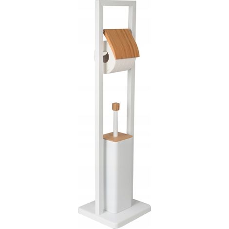 Toilettenpapierhalter und Toilettenbürste fürs Badezimmer, weißer Bambus, 2-in-1