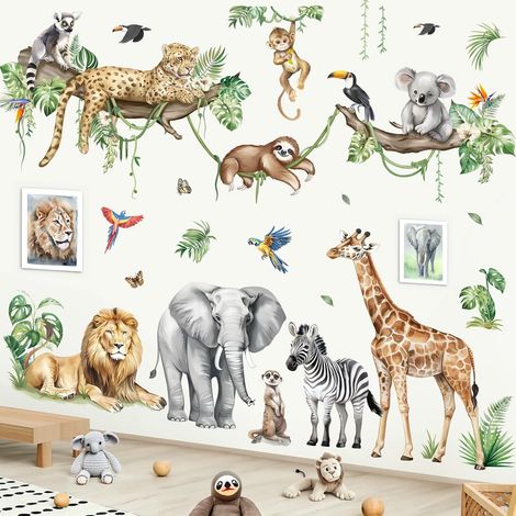 Stickers Muraux Animaux de Jungle Autocollant Mural Safari Arbre (1/5)