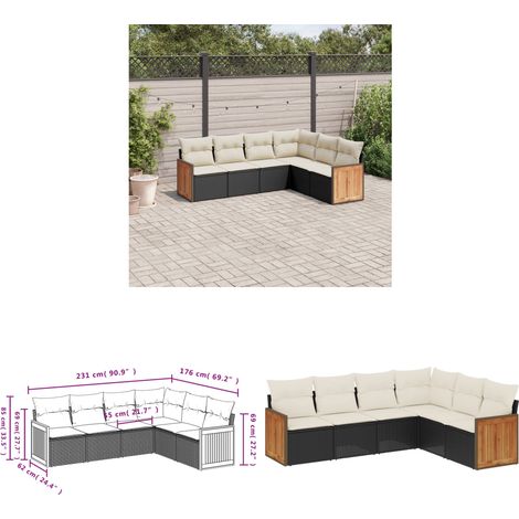Salon de jardin 6 pcs avec coussins noir résine tressée - Ensemble Salon De Jardin - Meuble Extérieur - Résine Tressée - Rotin Synthétique - Mobilier De Jardin - Home & Living (1/3)