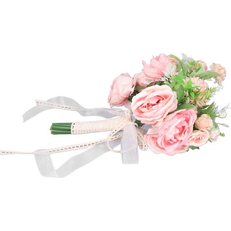 Brautrosenstrauß, künstliche Blumen für Hochzeitsfotos, Zeremoniendekoration, Rosatöne, Landhausstil. (1/5)