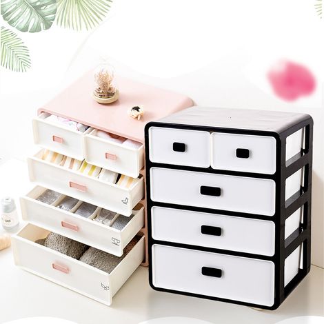 Boîte de rangement en plastique épais pour tiroirs, organisateur de sous-vêtements, grande boîte de rangement pour vêtements et articles divers, rose, à quatre compartiments. (1/5)