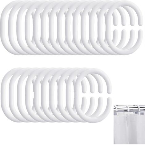 Lot de 24 crochets de rideau de douche en forme de C, anneaux de rideau de douche, clips de rideau, crochets de douche en plastique durable, utilisés pour rideaux de douche, rideaux et rideaux (1/5)