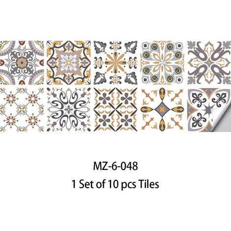 10 Pcs Autocollants Carrelage Adhesif Mural Stickers Carreaux de Mosaïque Imperméable PVC Auto-adhésif Décoration Maroc Style Simple Carreaux Autocollants, Bricolage Stickers Muraux (20x20cm) (1/4)