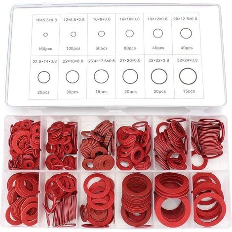 Rondelles en Fibre Assortiment, 600 Pcs Kit de Rondelles Plates en Fibre de Papier d'acier Rouge Joint d'isolation Assorti-LIAIKI (1/5)