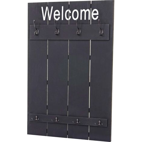 Wandgarderobe HHG-921 Welcome, Garderobe Garderobenpaneel, Shabby-Look Vintage, 91x60cm dunkelgrau, shabby (1/5)