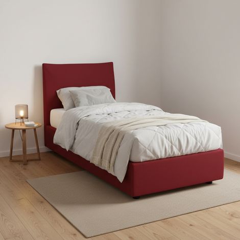 Talamo Italia Cama individual Penelope, Cama contenedor con revestimiento de tela, 100% Made in Italy, Apertura frontal, con colchón Cm 90x190 incluido, Rojo, con embalaje reforzado (1/5)