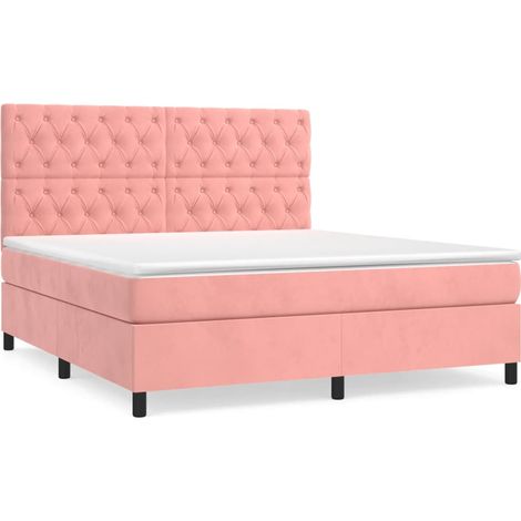 Maison Exclusive - Sommier à lattes de lit avec matelas Rose 160x200 cm Velours (1/5)
