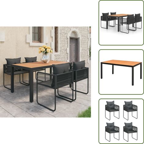 Aluminiumtisch - vidaXL 5-tlg. Garten-Essgruppe PVC Rattan Schwarz und Braun - WPC-Tischplatte (1/5)