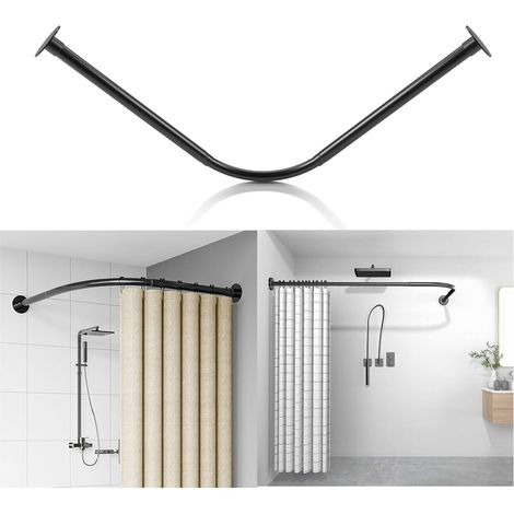 Noire Tringle a Rideau de Douche Angle sans Percage, Barre De Douche Extensible Barre Rideau Douche, Barre Rideau Douche sans Perçage,pour Salle Bains70 to 95cm x 70 to 95cm (1/5)