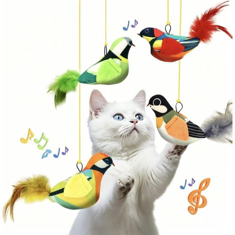 Jouet interactif pour chat, oiseau électronique sonore avec herbe à chat, 4 pièces (1/5)