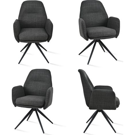 Bon Furni Chaises 360° Pivotantes Tissu Effet Lin Gris foncé, Lot de 4