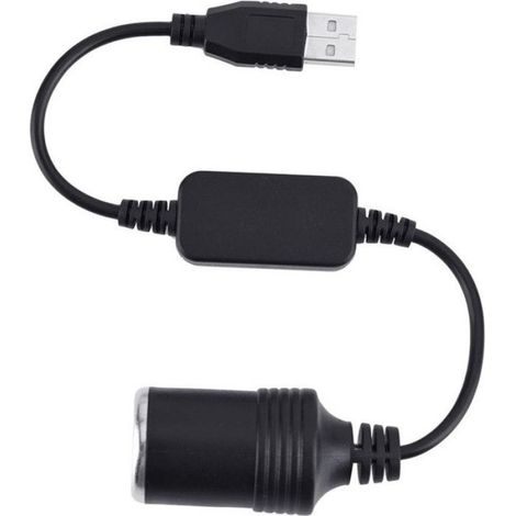 1 Convertisseur USB A mâle vers prise allume-cigare, sortie 12 V, entrée 5 V 2 A, pour enregistreur voiture, noir (1/5)