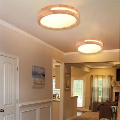 2pcs Plafonnier LED,Moderne Plafonnier en Bois Rond Lampe de Plafond Blanc Chaud 4500K Luminaire Plafonnier Intérieur pour (1/4)