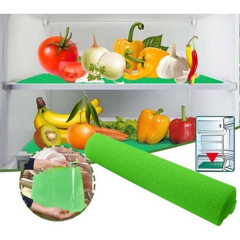 Lot de 2 tapis de protection anti moisissures, antibactériens, anti humidité, éponge pour tiroir de légumes et fruits du réfrigérateur (1/5)