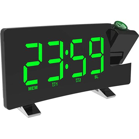 Horloge Réveil Projecteur - Radio FM Numérique - Chargeur USB - Réglage Luminosité 0-100 % - Double Alarme - Projection Réglable - 1 Pièce