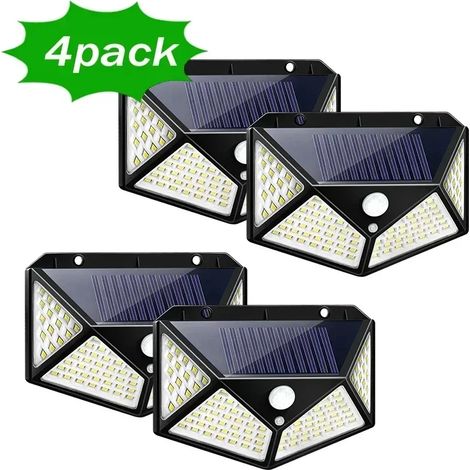 (4 pièces) Lampe murale solaire 100 LED, lampe d'extérieur étanche avec détecteur de mouvement, lampe décorative pour jardin ou balustrade, éclairage solaire. (1/5)