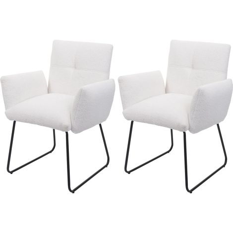 Set 2 Sedie da Pranzo Imbottite con Braccioli in Tessuto Bouclè Bianco 040007367