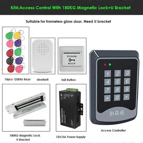 Kit de contrôle d'accès RFID, comprenant clé, clavier, alimentation, serrure de porte, type électronique, kit de contrôle d'accès intelligent 180 kg, 4 unités (1/5)