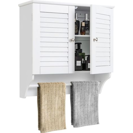 COSTWAY Bathroom Medicine Cabinet Wall Mounted Louvered Doors Cabinet-White (1/5)