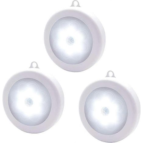 Veilleuses à détecteur de mouvement, lot de 3 veilleuses LED sans fil alimentées par piles pour chambre, salon, garage, salle de bain, couloir, escalier. (1/5)
