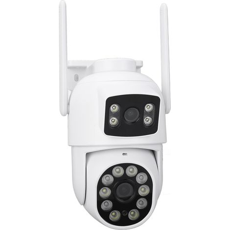 Caméra de sécurité à double objectif, panoramique et inclinaison à 360°, sans fil, étanche IP66, avec audio bidirectionnel, détection humaine, prise UE 110-240 V. (1/5)